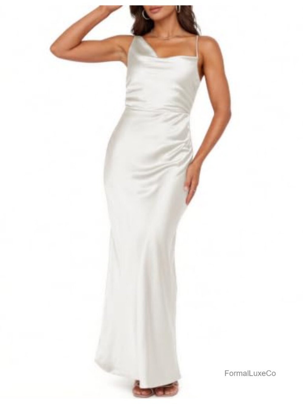 Cowl Neck Satin Maxi Dress for Women Formal Wedding Guest